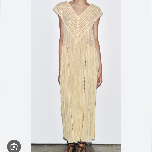 Zara Dresses & Skirts - Zara Cream Fringe Midi Dress